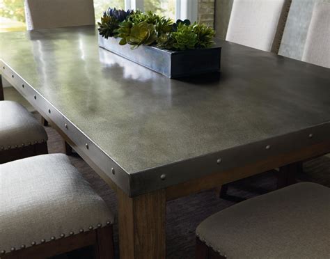 sheet metal table top|metal topped dining tables.